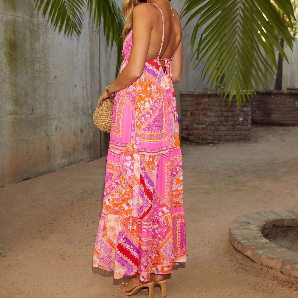 NEW Vici Mahana V-Neck Printed Tiered Maxi Dress View 6